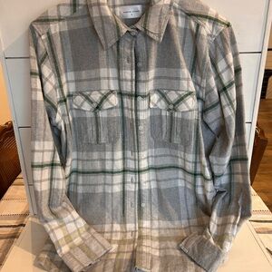Gray and Green Plaid Button-Up Shirt